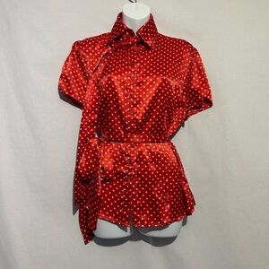 Say What?  vintage Red & White Polka Dot Blouse – Classic & Chic, size XL